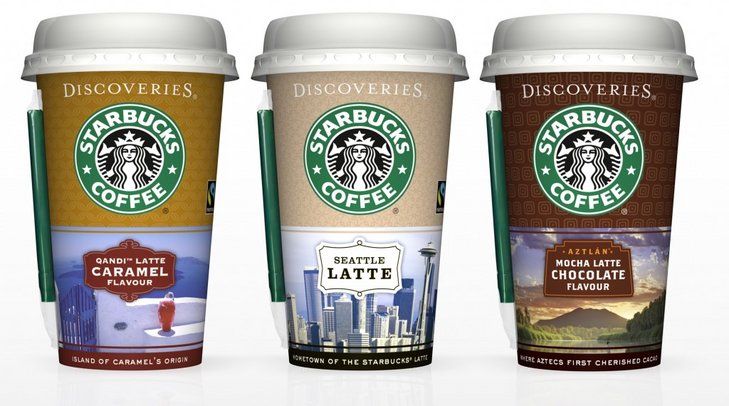 Die gekühlten Kaffeegetränke Starbucks Discoveries und Doubleshot Espresso & Milk gibt es nicht nur in den Starbucks-Cafès, sondern auch in den Kühlregalen des Lebensmitteleinzelhandels, an Tankstellen und in Supermärkten "um die Ecke" [Bildquelle: Starbucks]