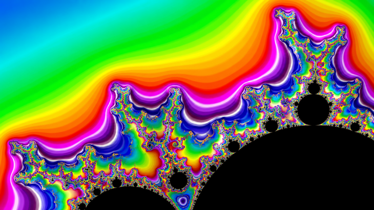 Abb. 02: Zoom in die Randstruktur der Mandelbrot-Menge. Der vergrößerte Ausschnitt zeigt die fraktale Feinstruktur des Randes mit ihren verschachtelten, selbstähnlichen Formen und illustriert die nahezu unbegrenzte Komplexität des Mandelbrot-Sets.