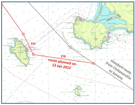 Abb. 07: Karte (Chart n.6 IIM 1:100.000), die zur Planung der Kursabweichung benutzt wurde. Details, oder gar Hindernisse unter Wasser sind nicht zu erkennen [Quelle: Nautische Karten IIM, Genova]