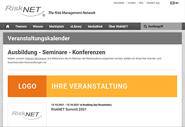 Entry in the RiskNET calendar of events